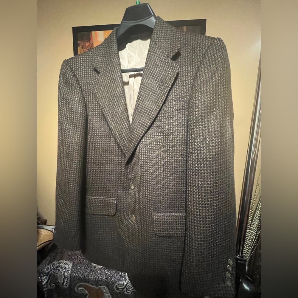 VTG Oscar De La Renta Men's Brown Houndstooth Blazer • 100% Wool, Lined • Sz 39R